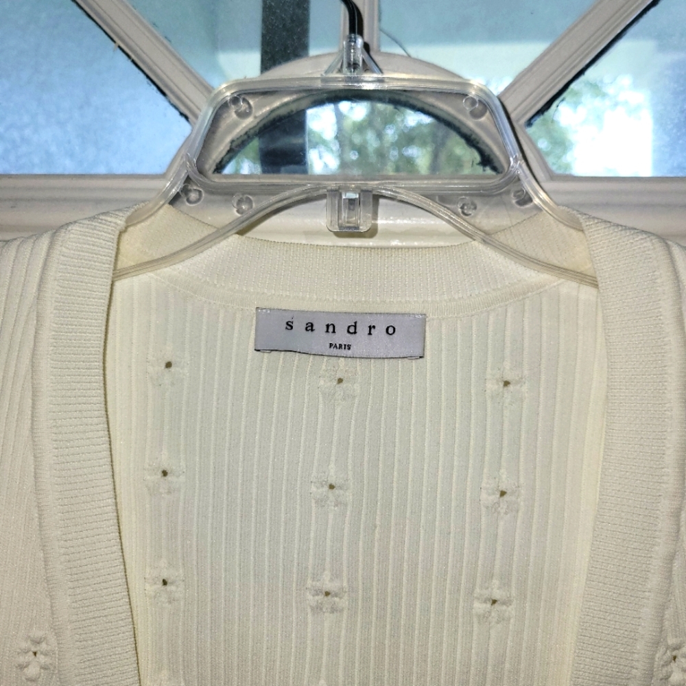 Sandro Paris Cream Cropped Cardigan Size Small - Picture 3 of 10